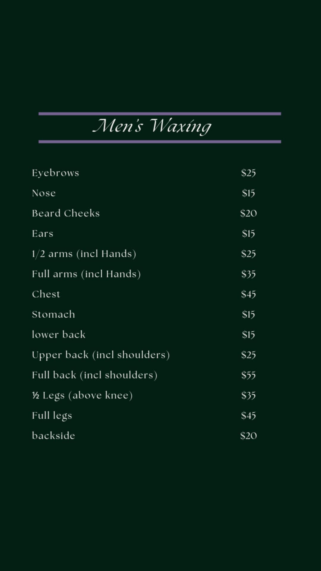 Mens Price List